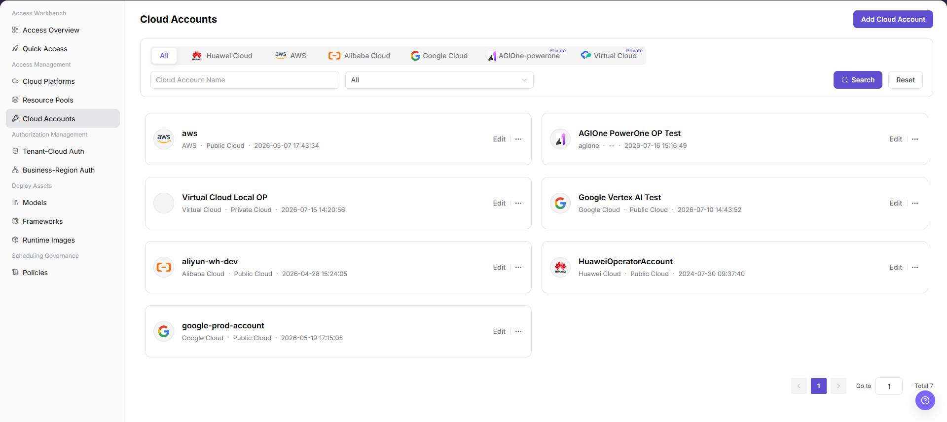 Review cloud accounts