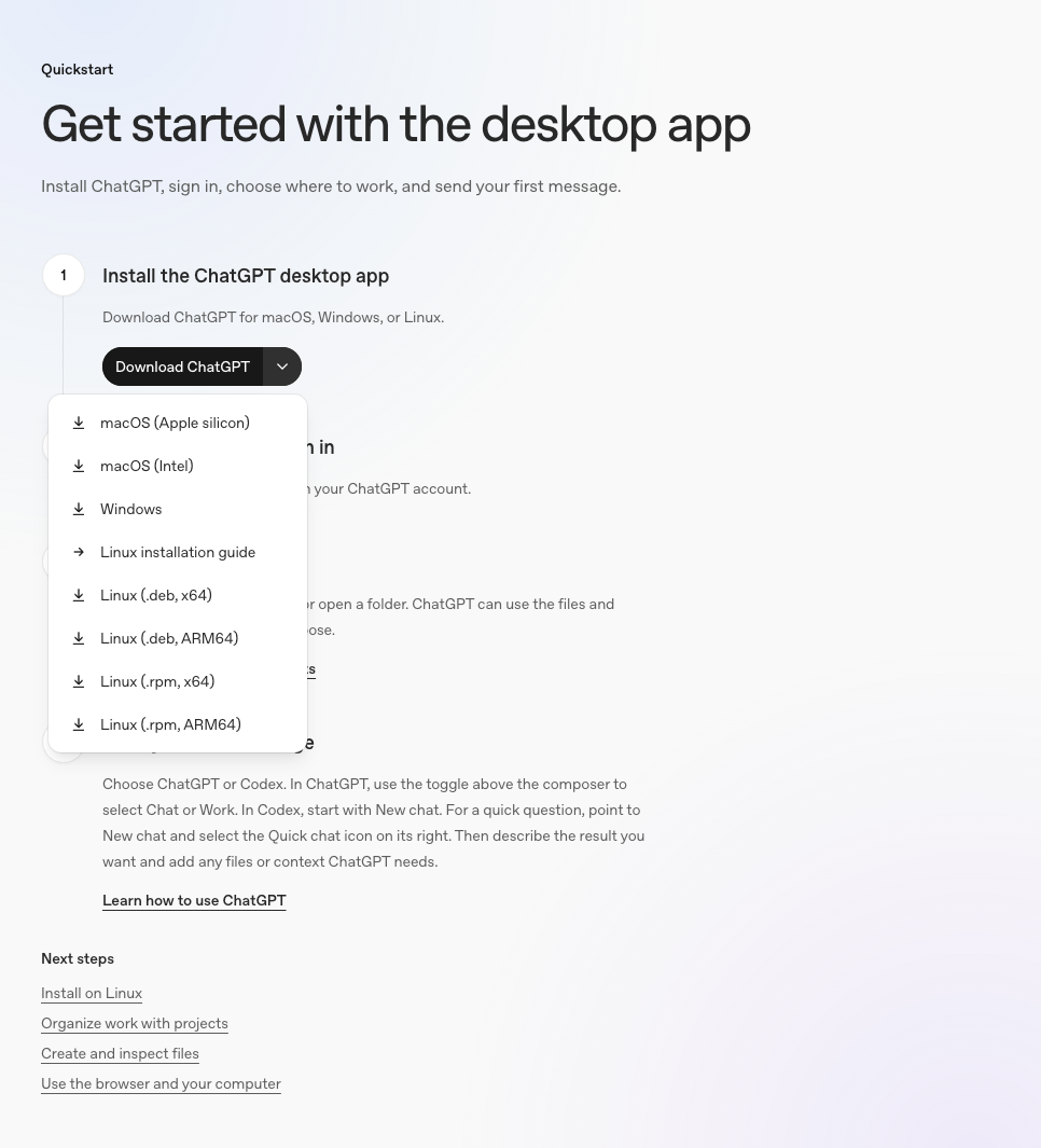 Codex Desktop download page