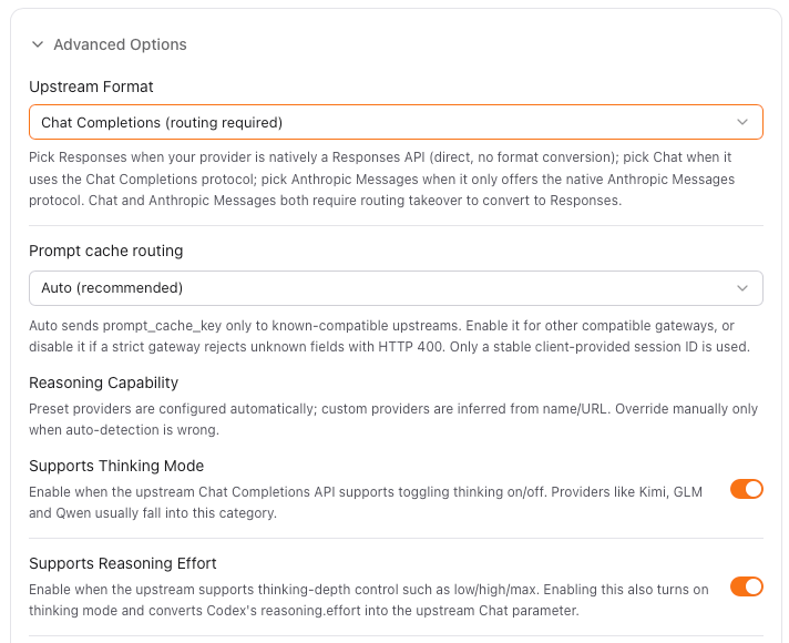 Advanced Options settings