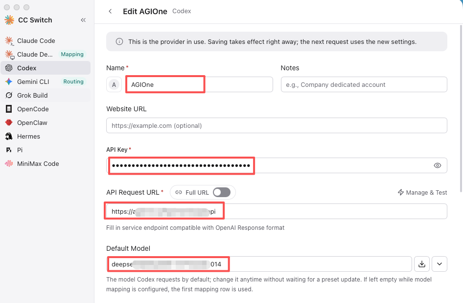 Fill in the AGIOne provider fields